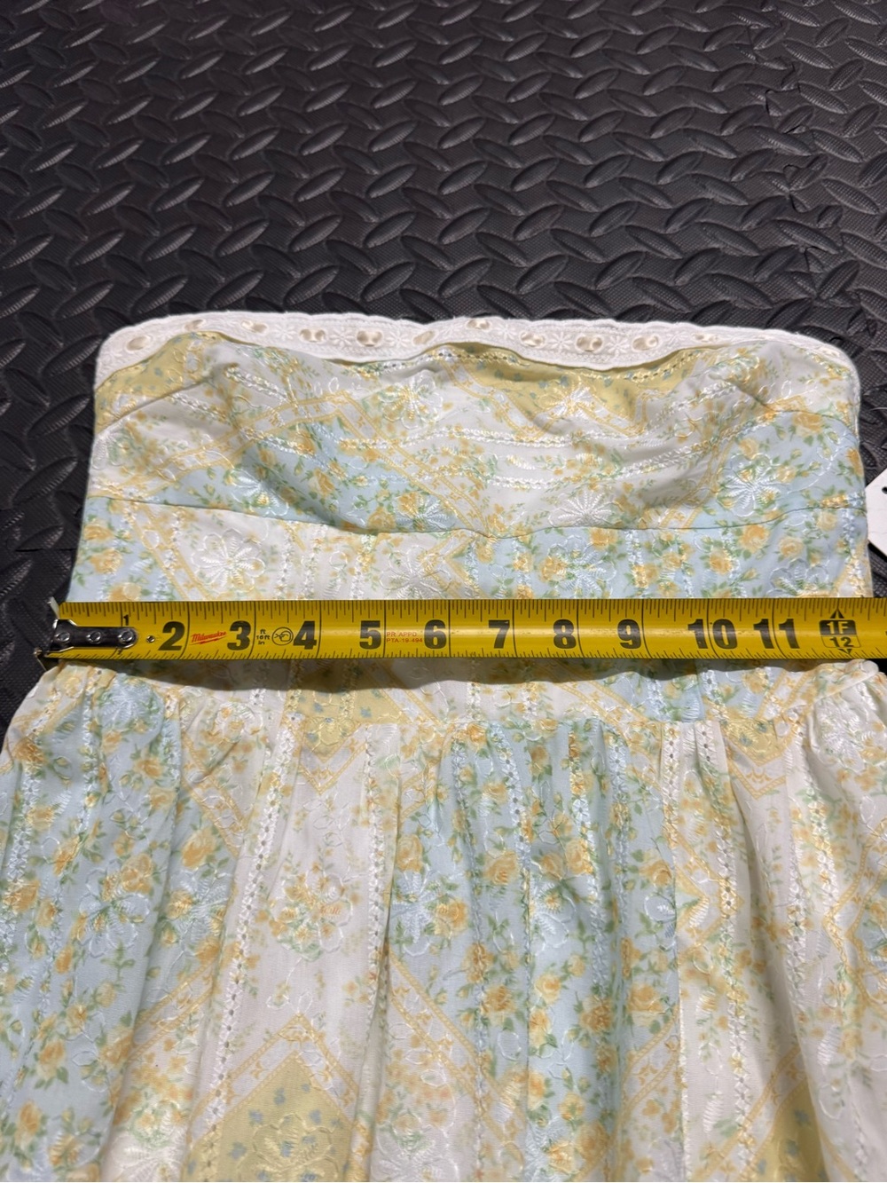 Altar’d State Floral Strapless Mini Dress Eyelet Lace Yellow Blue XS - Picture 6 of 13